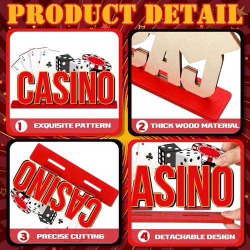 Image of CroBlissful 6 Pcs Casino Theme Table Centerpieces Casino Theme Party Decorations Poker Chips Poker Machines Dice Spades Wooden Signs for Birthday Party Decoration