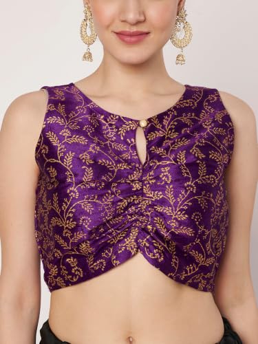 Image of studio rasa Women's Dupion Hand Block Printed Readymade Top for Festive Wedding Party