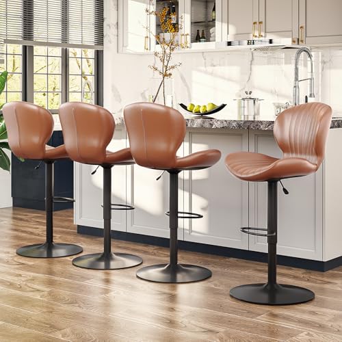 Image of Waleaf Modern Adjustable Bar Stools Set of 2, Faux Leather Upholstered Swivel Counter Stools, Counter Height Bar Stool with Large Base, Easy 5 Minute Assembly for Kitchen Island