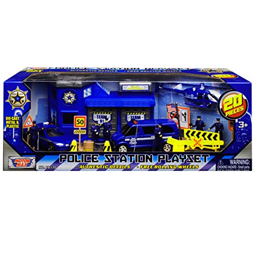 20 TLG. Set: Metall Polizei Station mit Fahrzeugen und Zubehör 1/43 – Bild 3