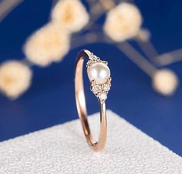 Elegant Pearl Ring 18k Rose Gold CZ Crystal Pearl Ring Fashion Engagement Wedding Jewelry 7