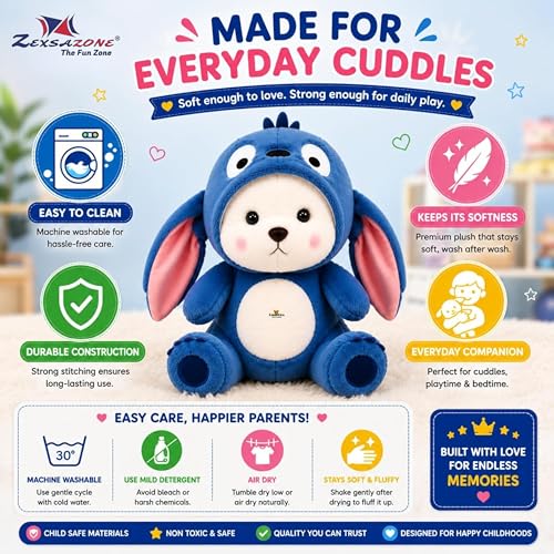 Image of ZEXSAZONE Blue Teddy Bear Soft Toy for Kids, Cute Plush Stuffed Animal, Ultra Soft Huggable Teddy, Birthday Gift for Girls & Boys, Home Decor & Cuddling Toy (Blue, 28 cm)