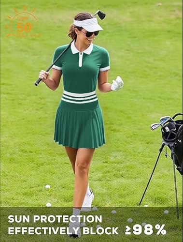Image of Tennis Skirt Sets for Women Zipper Color Block High Waisted Golf Polo Two Piece Skirt Set Women 2 Piece Outfits