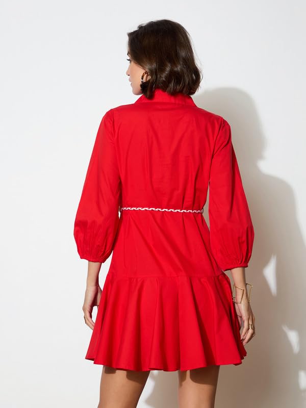 Image of barcino Black Poplin Short Skater Dori-Belt Dress