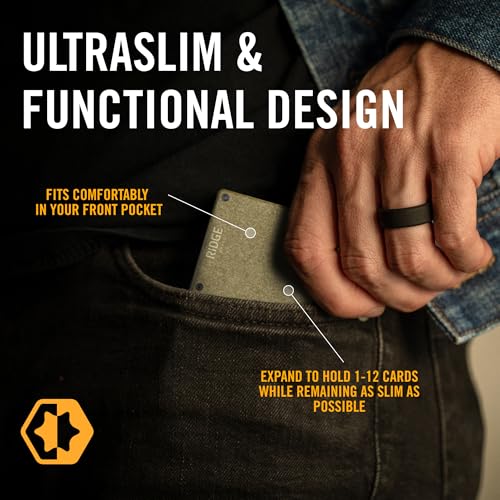Image of Ridge Wallet for Men - Slim Minimalist Compact Wallet and Card Holder, RFID Protected Front Pocket Wallets for Men with Integrated Cash Strap (Brass)