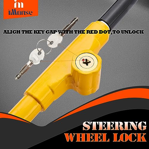 iMonse Steering Wheel Lock Anti-Theft Car Device, Steering Wheel Pedal Brake Lock Retractable Hook Car Security Products Universal Fit(Yellow)