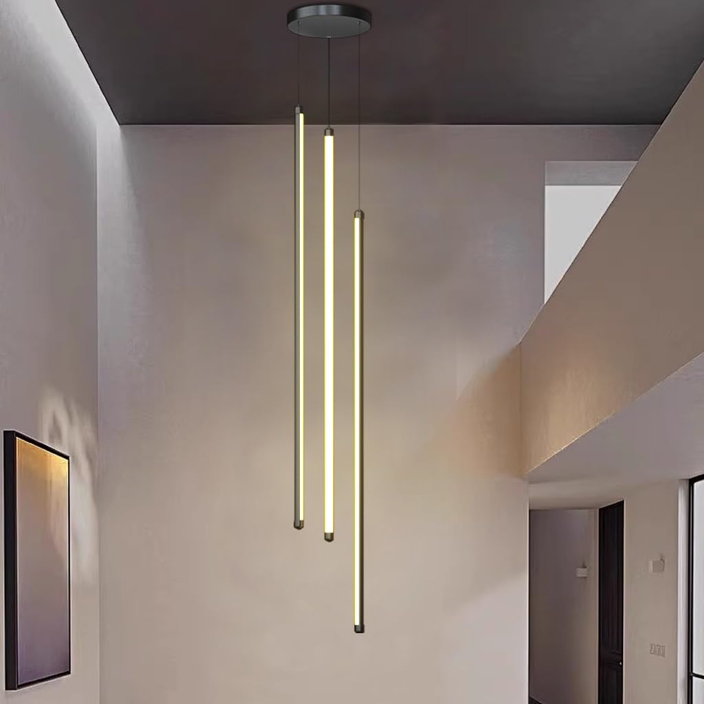 Lampa Wisząca LED Na Klatkę Schodową Nowoczesne Obrotowe Długie Żyrandole Ściemnialne Aluminiowe Wiszące Oświetlenie Sufitowe Regulowana Lampa Sufitowa(Infinite dimming,3-head 100CM)