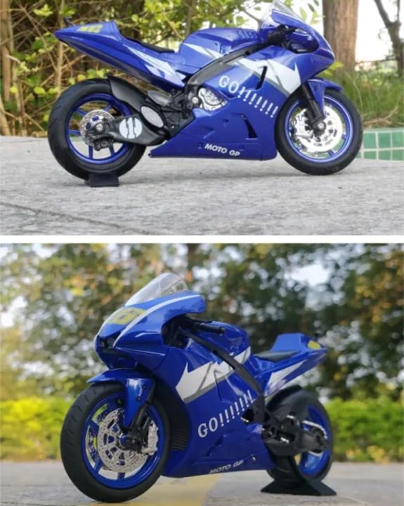 Image of FEXXA Police Motorcycle Toy - Pull Back Motorcycle Toys, Tiny Gift with Music Lighting, Latte Motorcycles Toy for Kids Boys Age 3-8 Year Old [NEW] (1.12 YAHAMA Moto GP Gavin Bike-Blue)