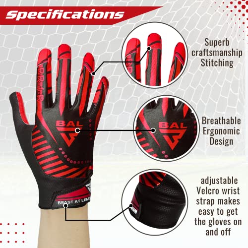 Beast At Least Football Gloves – Ultra Sticky Adult Football Gloves Men And Women - Enhanced Performance Super Grip Gloves Football With Wrist Sweatband - Waterproof Drawstring Backpack (Red, Medium) #TOP2