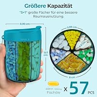 AUVON Tablettenbox 6 Fäche 7 Tage, Pillendose Rund mit Großen Separaten Fächern(5+1XL Fach), Tragbare Medikamentenbox Pillenbox für Unterwegs Vitamine, Fischöl, Medikamente – Ansicht 2