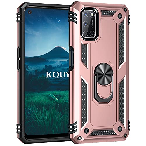 KOUYI Cover per Oppo A52/A72/A92, Custodia Antiurto Grado Militare 360° Girevole Regolabile Ring Armor Bumper TPU Case Magnetica Supporto Silicone Custodie per Oppo A52/A72/A92 (Oro Rosa)