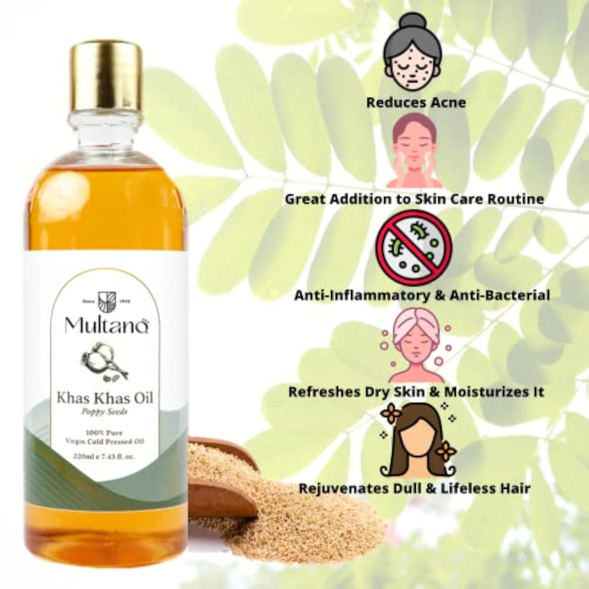 Cold Pressed Khas Khas Oil 100ml, Natural Hair & Skin Care
