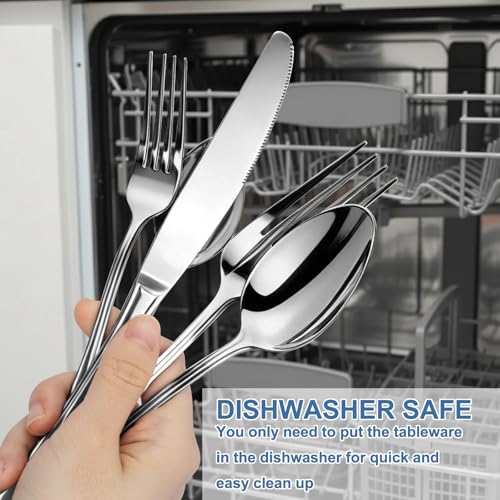 BEWOS Silverware Set for 4-20 Piece Stainless Steel Flatware Set Including Spoons, Forks, Knives, Mirror Polished Flatware for Home, Kitchen, Restaurant, Dishwasher Safe - Image 5