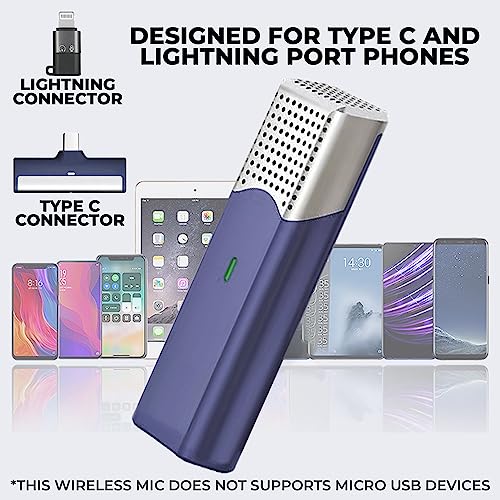 Image of Professional Grade SX-960 Wireless Mic for Type C Smartphones and iPhone Collar Microphone for YouTube Voice Recording Live Videos Reels Vlog ASMR Podcast Interview (Blue, ABS Body)