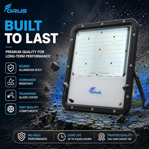 Image of Forus 250W LED Flood Light IP67 Waterproof, Blue Outdoor Decorative Floodlight for Garden Decor, Landscape, Parking, Warehouse, High Mast Security Light with 4 Year Warranty