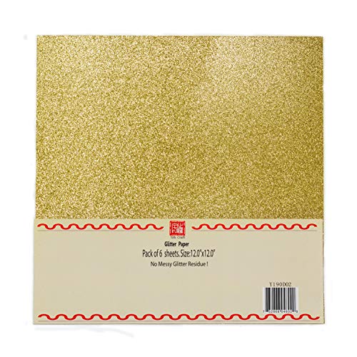 YZH Crafts Glitter Cardstock Paper, No-Shed Shimmer Glitter Papers, Cut Craft and DIY Projects Card stock, Sparkly Paper for Card Making, 12 x 12 Inch, 10 Sheets, 250 GSM (Gold)