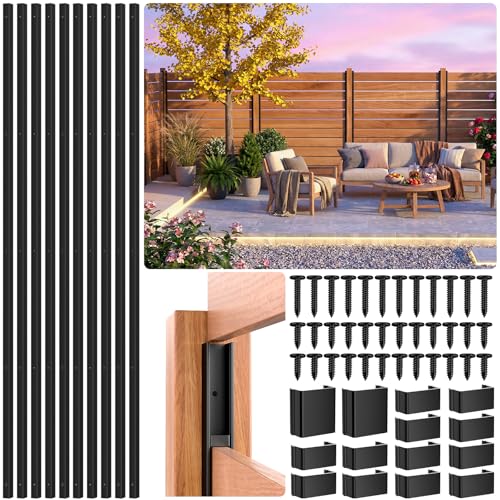 10 Pack 6FT Aluminum U-Channel Privacy Fence Posts, Fit for 3/4 inch Wood Boards, Rustproof & Weather-Resistant, Black No-Dig Outdoor Fence Panels Posts for Backyard, Patio, Garden