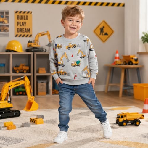 Image of Akyzic Toddler Boys Sweatshirts Cotton Crewneck Truck Shirt Dinosaur Long Sleeve Pullover Tops Tees 2-8T