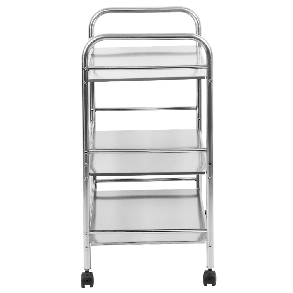 Carrello da cucina con ruote, 3 vassoi, carrello di servizio in acciaio inox, carrello da ristorante con ruote, portaoggetti mobile vassoio (60 x 36 x 74 cm), HJ469549