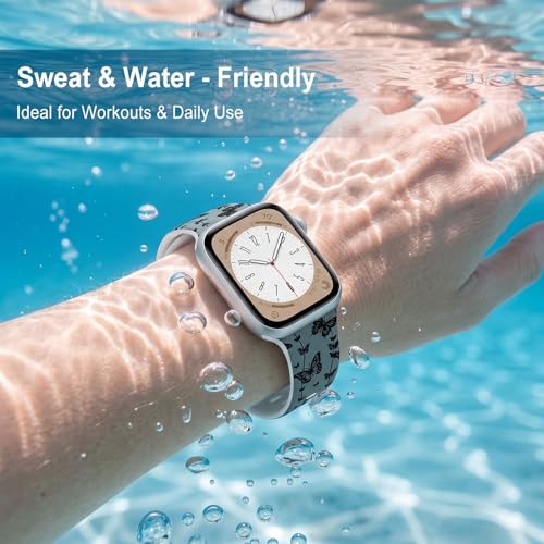 Image of Floral Band Compatible with Apple Watch Bands for Women 40mm 42mm 41mm 38mm 44mm 45mm 46mm 49mm, Cute Pattern Flower Soft Silicone Sport Strap for iWatch Series Ultra 11 10 SE 9 8 7 6 5 4 3 2