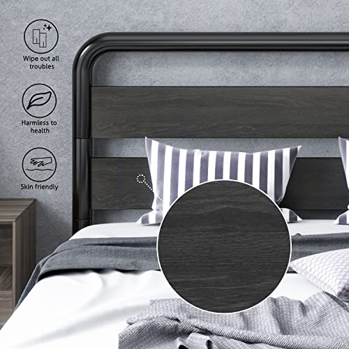 Sha Cerlin Full Size Bed Frame With Wooden Headboard & Footboard, Heavy Duty Oval-Shaped Platform Bed Frame With 10" Under-Bed Storage, Noise Free, No Box Spring Needed, Black #TOP3