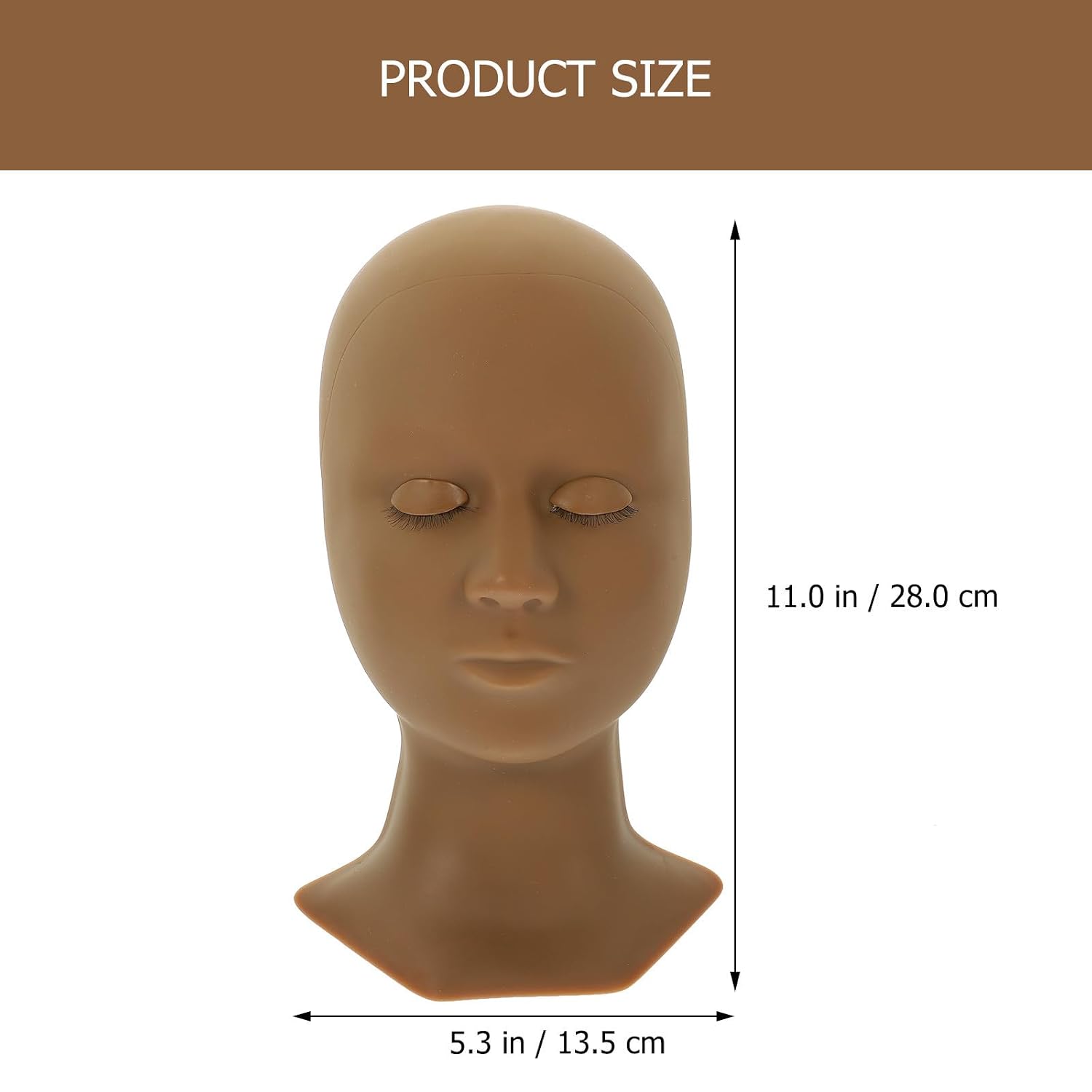 Coffee Silicone Lash Extension Practice Head for Beginners and Students | Head Shape Trainer, Removable Eyelids, Realistic Eyes, Salon Use