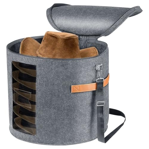 SNRTKA Hat Storage Box Hat Storage Box Large Capacity Portable Travel Felt Clothes Organizers with Zippered Lid and Adjustable Shoulder Strap for Hat