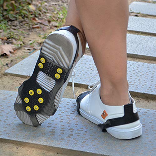 SH-RuiDu 1 Pair 10-Stud Ice & Snow Grips, Wear-Resistant Over Shoe Slip-on Stretchy Spikes Crampons for Climbing Tool