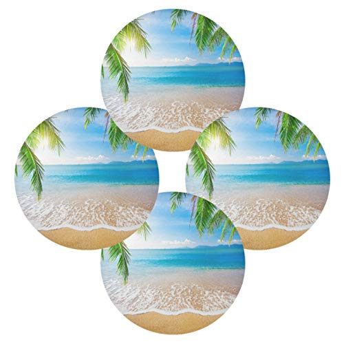 Round Placemat Set of 4 for Dining Table Palm Tropical Ocean Sea Beach Place Mat Heat Resistant Kitchen Table Mat for Party Home Decor Everyday Use Washable