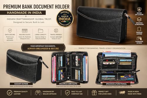 Image of Sukeshcraft Multiple Cheque Book Holder | Original Leather Holds Upto 8 Cheque Books, Locker Key Hook Matching Zipper (Leather)