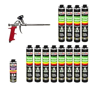 12 flessen van 750 ml met 1K expansieschuim op basis van polyurethaan, 1 reiniger en 1 pistool