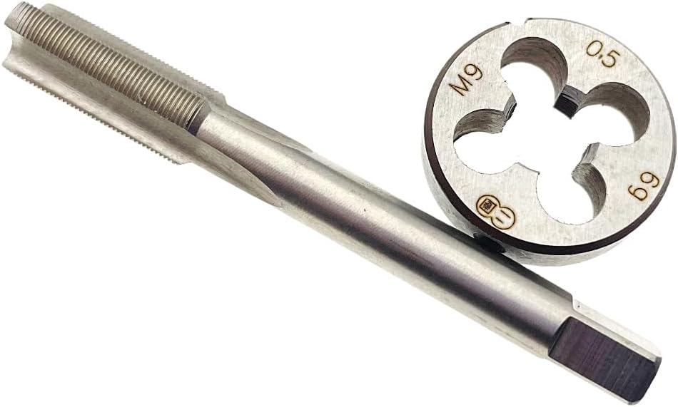 M9x0.5 Tap Die Set RH Right Hand Machine Tool M9 x 0.5 Tap and Die Thread, M9x0.5 Die Threading Tool M9 x 0.5 Metric Thread Tap and Round Die Straight Fluted