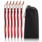 VANWALK 7001 Aluminum Tent Stakes - 6 Pack Cyclone Tent Pegs with Reflective Pull Cords + Drawstring Bag