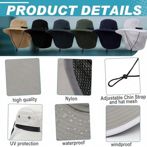 Image of Therwen Sun Hats with Neck Flap for Men Women Unisex Hiking Safari Hat Wide Brim UV Sun Protection Cap for Outdoor