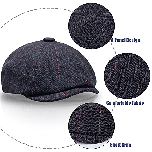 2 Pack Newsboy Hats For Men Classic 8 Panel Wool Blend Gatsby Ivy Hat, A-Black/Grey #TOP1
