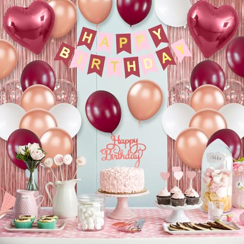 Image of Burgundy Birthday Decorations, Wine Red Birthday Balloons Set