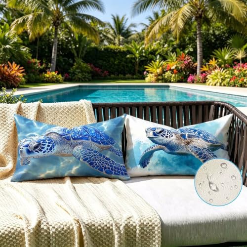 Coussin exterieur rectangulaire 50x80 bleu imperméable lot de 2 - 4