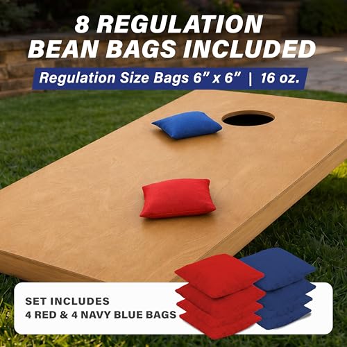 Image of GoSports 4 ft x 2 ft Regulation Size Wooden Cornhole Boards Set with Light Brown Finish - Includes Carrying Case (Choose Your Colors)