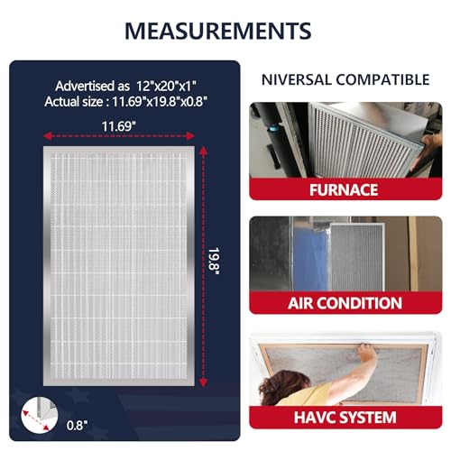 Image of 12x20x1 (Actual Size:11.75x19.75x0.86)Lifetime Electrostatic Air Filter, MERV 8 Washable Aluminum AC /HVAC Furnace Filter, Reusable Permanent Air Filter, Easy to Clean, Healthier Home /Office