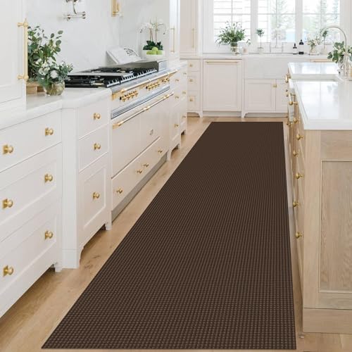 KOZYFLY Extra Long Runners for Hallways 3x14 ft Washable Kitchen Runner Non Slip Rubber Backed Hallway Rug Cotton Entryway Runner Rug Floor Carpet for Indoor Hall, Kitchen, Stair, Reddish Brown/Coffee