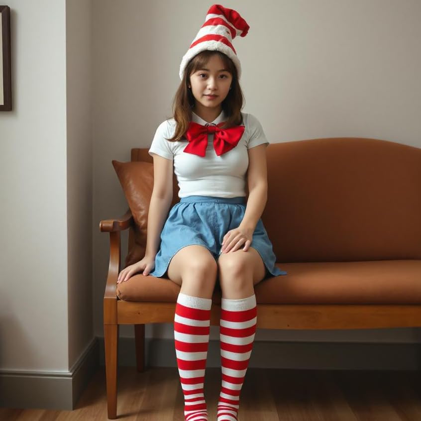 Image of PolyMedea Elite Quality Colorful Soft Cotton Women's Striped Knee High Socks