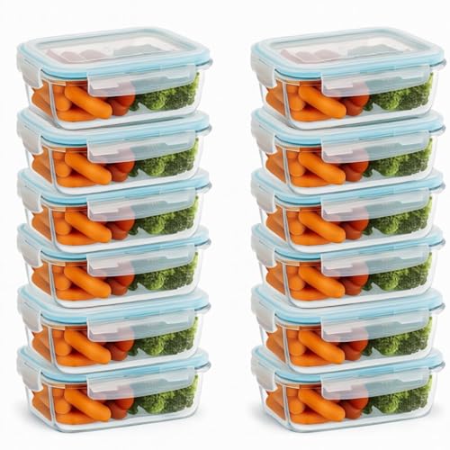 Kit com 12 Potes de Vidro Herméticos 640 ml – Borossilicato – Tampa com Vedação de Silicone – Livre de BPA – Para Micro-ondas, Freezer e Geladeira (Verde, Kit 12)