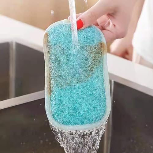 Image of 4 PCS Scouring Pad Sponges Kitchen Microfiber Cleaning Sponges Reusable Dish Sponge for Dishes, Pots and Pans