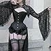 Women Halloween Costume Gothic Punk Black Lace Shrug Crop Top Long Sleeve Open Front Witch Shawl Cosplay Outfit (Black Turtleneck, S)