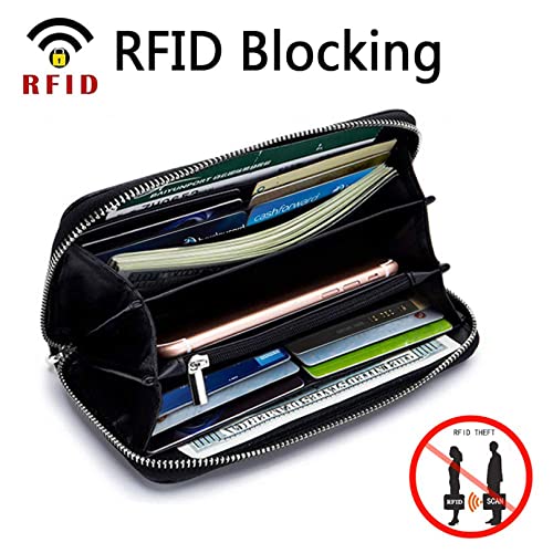 Womens Wallet RFID Blocking Genuine Leather Zip Around Wallet Clutch Wristlet Travel Long Purse for Women2