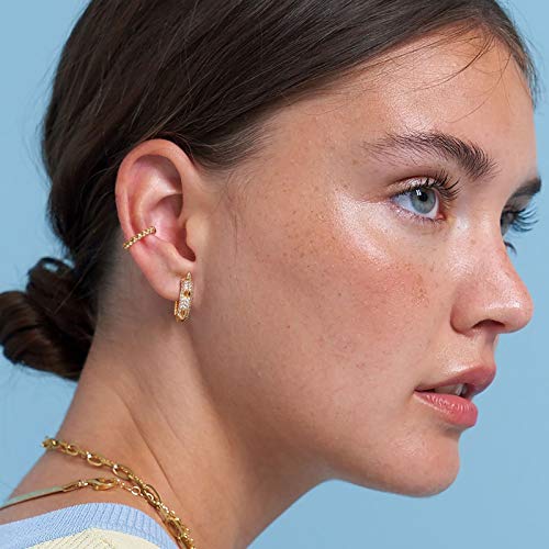 MEVECCO Gold Spike Hoop Earrings for Women 18K Gold Plated Hoop Earrings Handmade Tiny Minimalism Cubic Zircon Hoop Hypoallergenic Earrings for Everyday Jewelry2