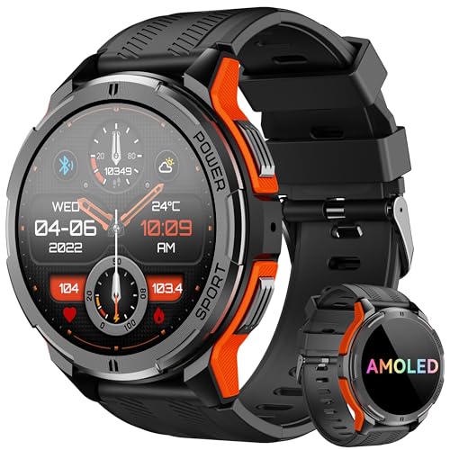 OUKITEL Reloj Inteligente Hombre, Smartwatch Hombre 1.43' AMOLED con Llamadas Bluetooth, IP68 Impermeable, 100+ Modos Deporte Pulsómetro Presión Arterial Monito de Sueño, Android iOS
