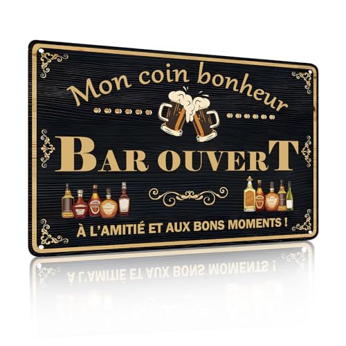 "Mon coin bonheur BAR" Panneau Décoratif, Placche Métalliques en Stagn pour Maison, Bar, Cave, Accessori Muraux Vintage Cadeaux, 12 x 8 Pouces (25121)