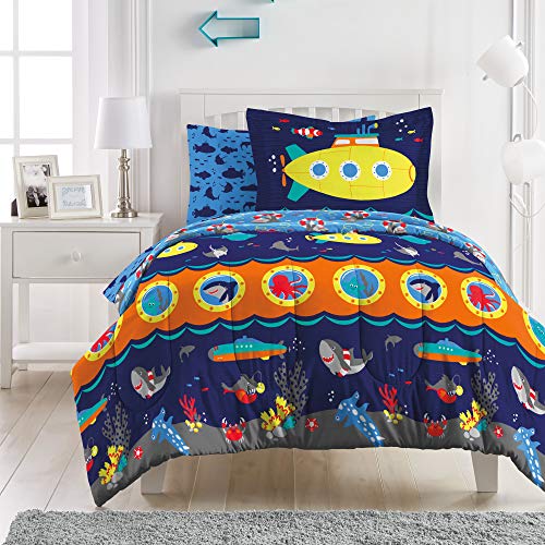 dream FACTORY Kids 5-Piece Complete Set Easy-Wash Super Soft Microfiber Comforter Bedding, Twin, Navy Submarine -  CHF Industries, 2D872101NY