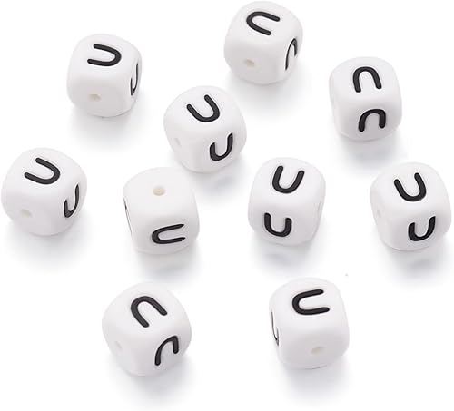 Miniatura 9 de 10 cuentas de cubo de silicona de la letra G, cuentas sueltas cuadradas de silicona, cuentas del alfabeto, 0.472 x 0.472 x 0.472in, letras vocales